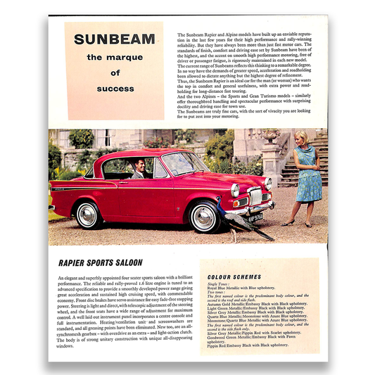 Sunbeam Car Sales Range Brochure 1118 H 1964
