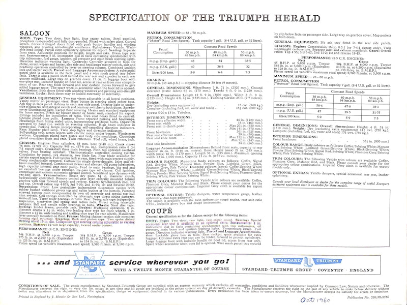 Triumph Herald Car Sales Brochure #268/R6/9/60 1960 image 10