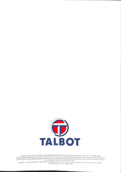 Talbot Solara Car Sales Brochure 1980 #C9596 image 15