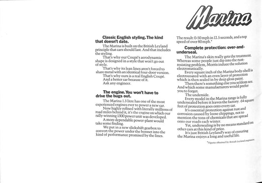 Morris Marina Car Sales Brochure 2824 1972 image 1