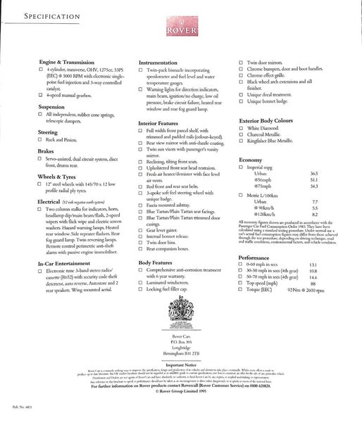 Rover Mini Sidewalk Car Sales Brochure 1995 #4821 image 5