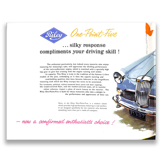 Riley 1.5 Foldout Car Sales Brochure, #6376 1957