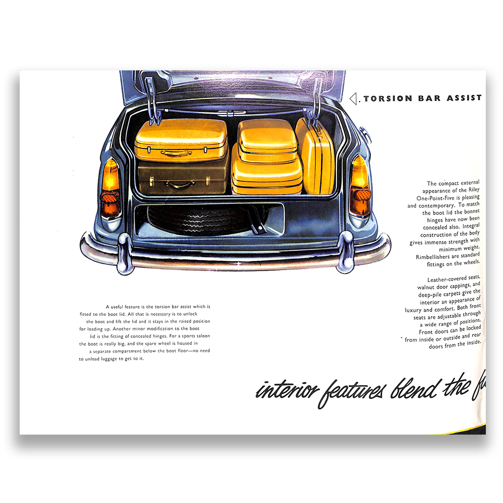 Riley 1.5 Foldout Car Sales Brochure, #6376 1957
