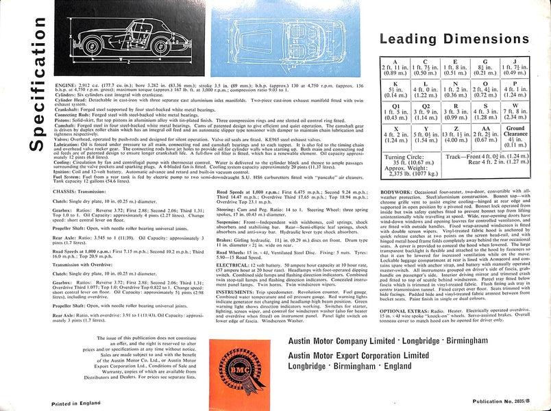 Austin Healey 3000 Car Sales Brochure 1964 #2035 image 7