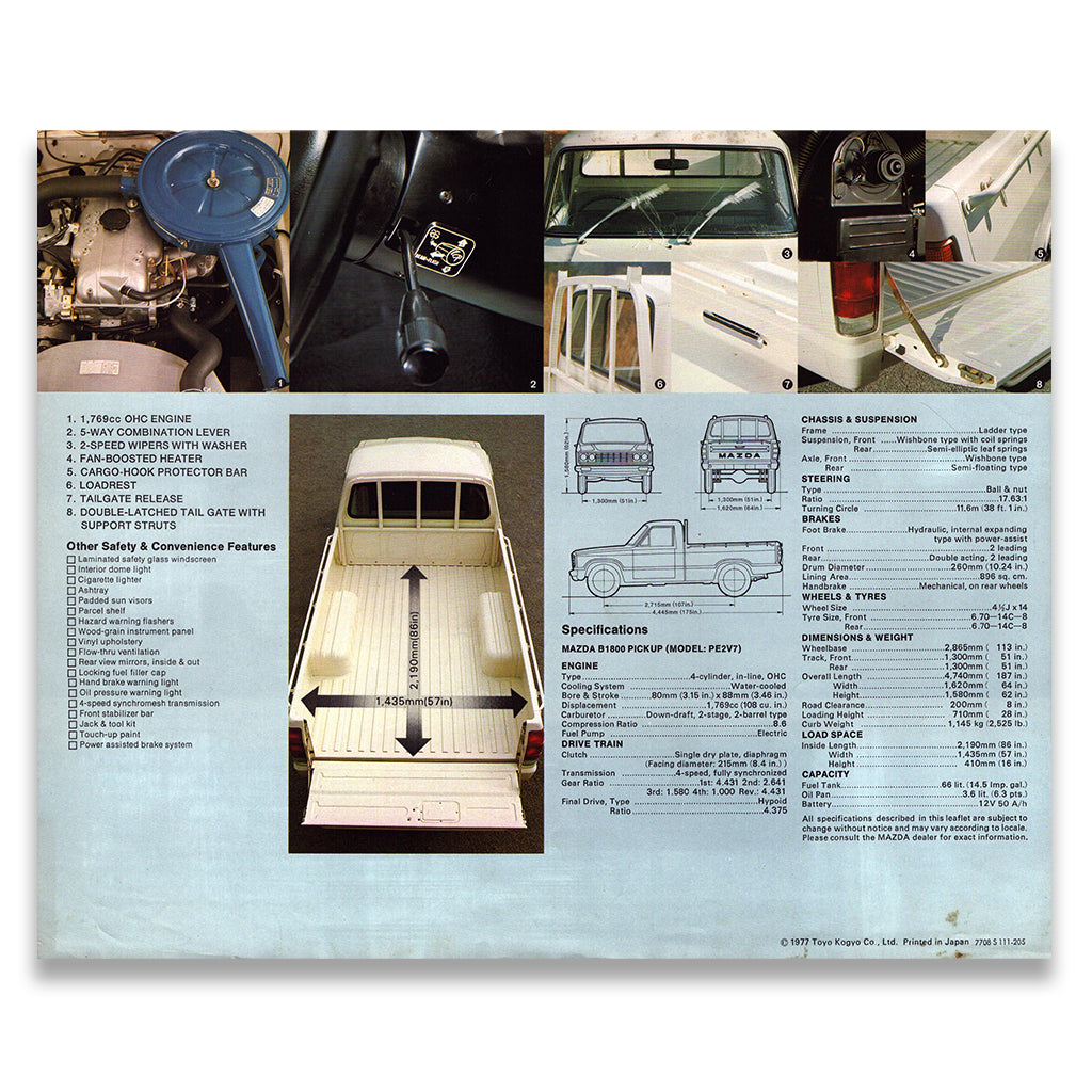 Mazda B1800 Pickup Commercial Sales Brochure #7708-S 1977