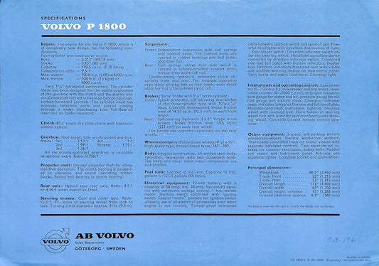 1960 Volvo P1800 Sales Sheet image 1