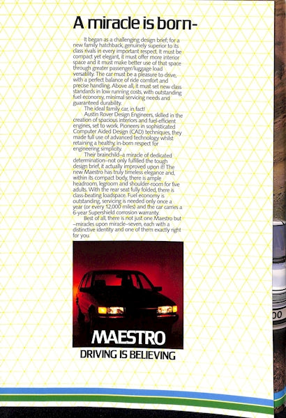 Austin Maestro Range Brochure, 1.3, 1.6, L, HLE, HLS, Vanden Plas & MG #3598 1983 image 1