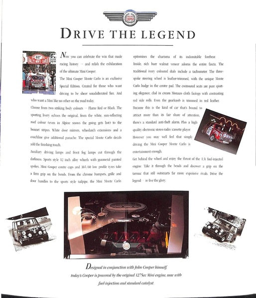 Rover Mini Monte Carlo Car Sales Brochure 1994 #4789 image 2