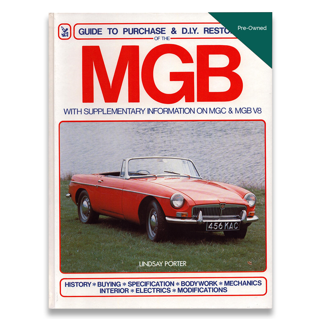 Book cover of 'Guide to Purchase & D.I.Y. Restore of the MGB' with a red MGB car on the cover.