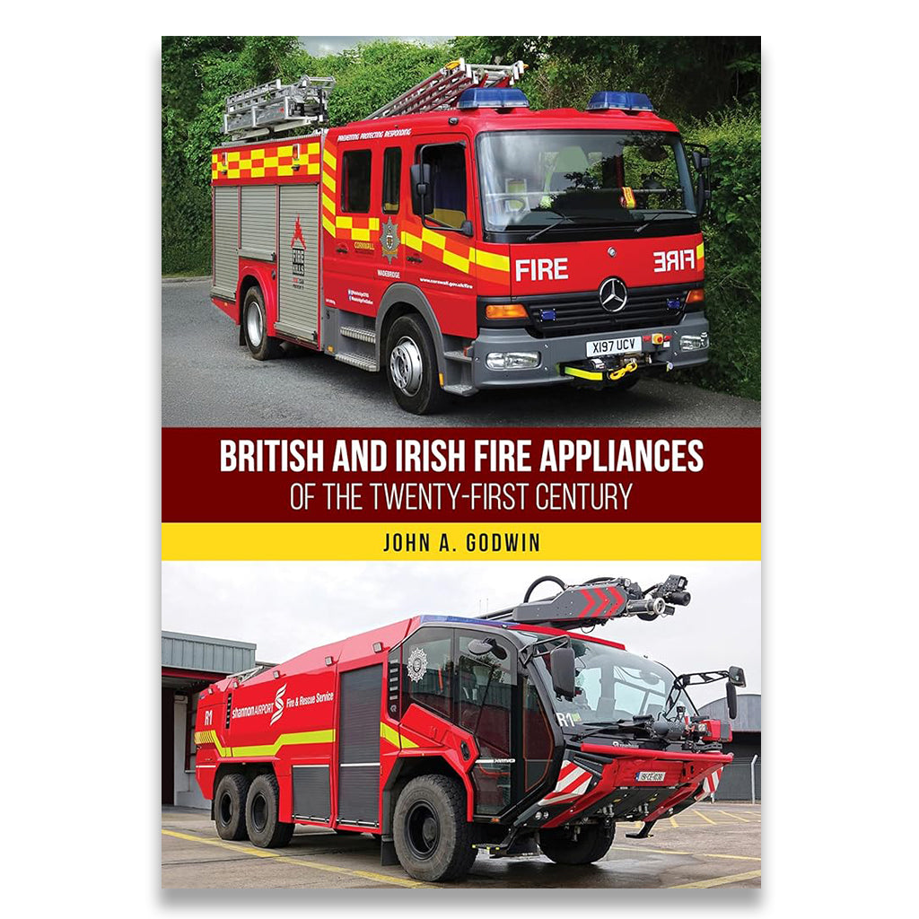 Book cover of 'British and Irish Fire Appliances of the Twenty-First Century' with images of fire trucks.
