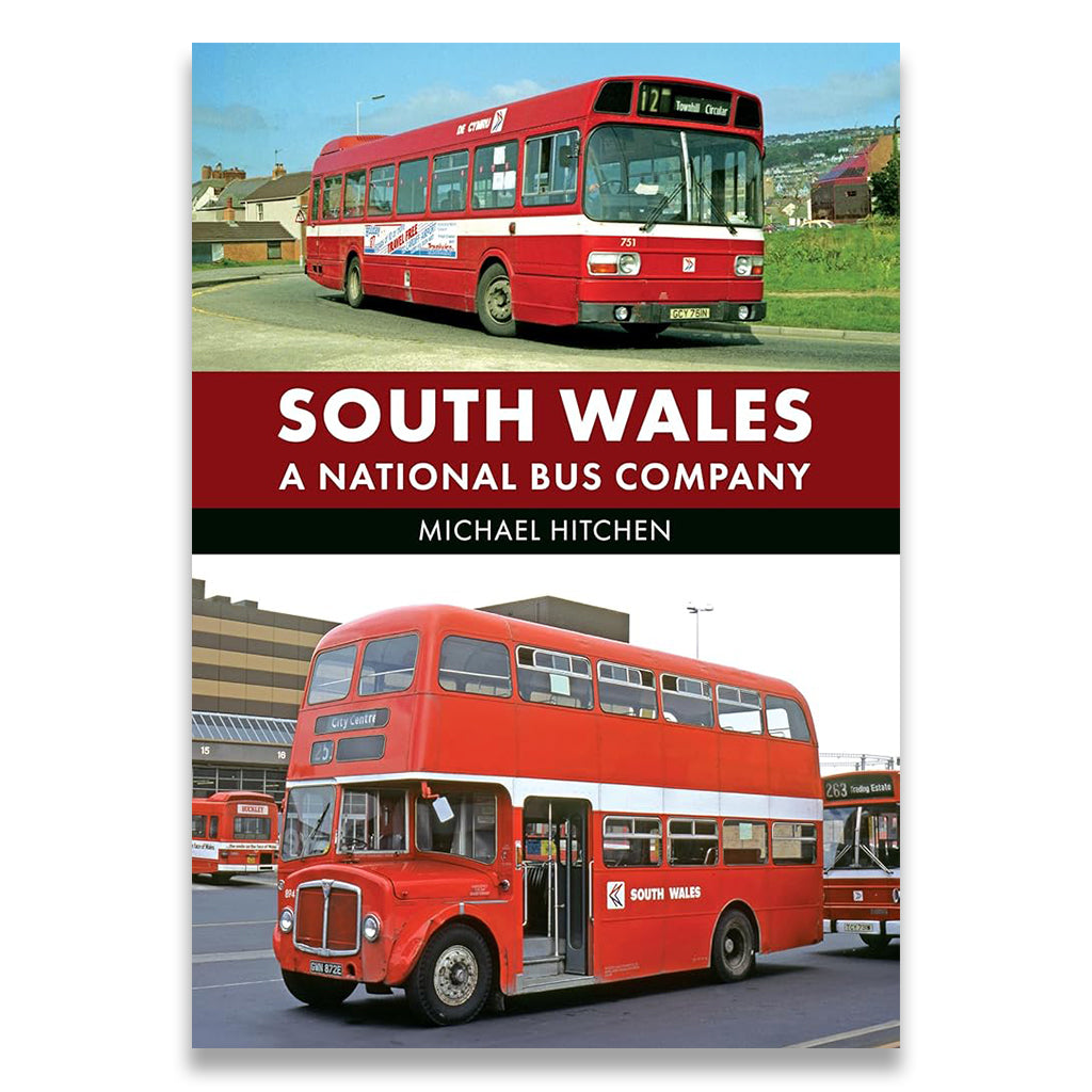 Book cover of 'South Wales: A National Bus Company' featuring images of red buses.