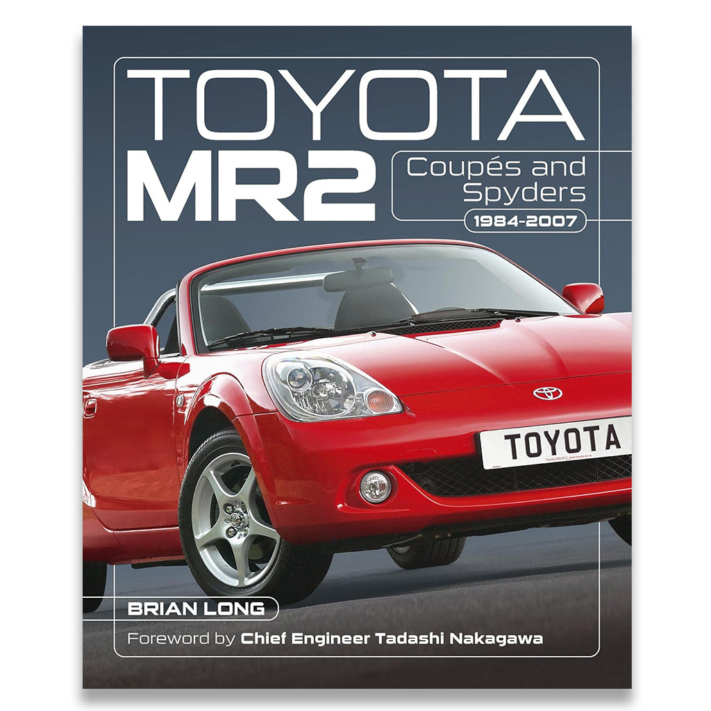 A book cover for 'Toyota MR2 Coupes and Spyders 1984-2007' by Brian Long, featuring a red Toyota MR2 sports car on a dark blue-gray background.