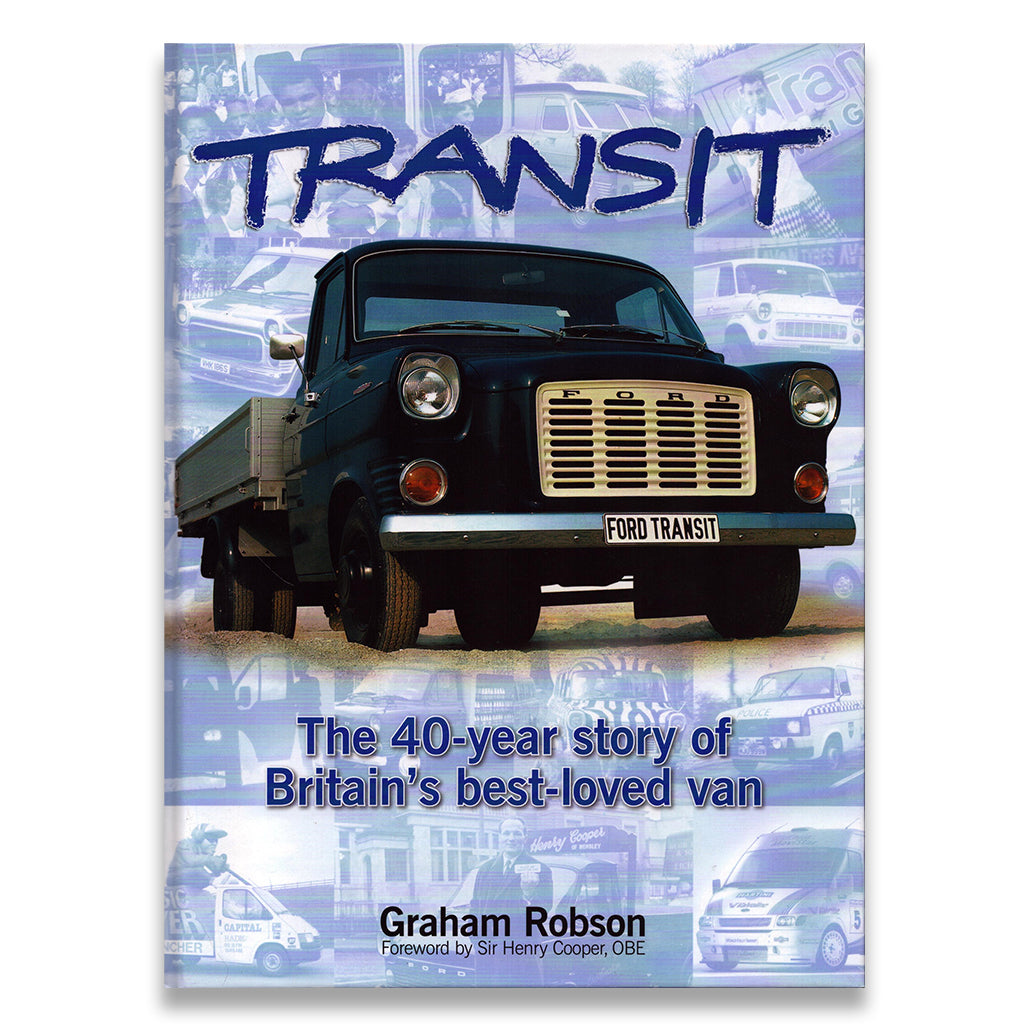 Book cover of 'Transit' featuring a vintage Ford Transit van with blurred images of vans in the background.