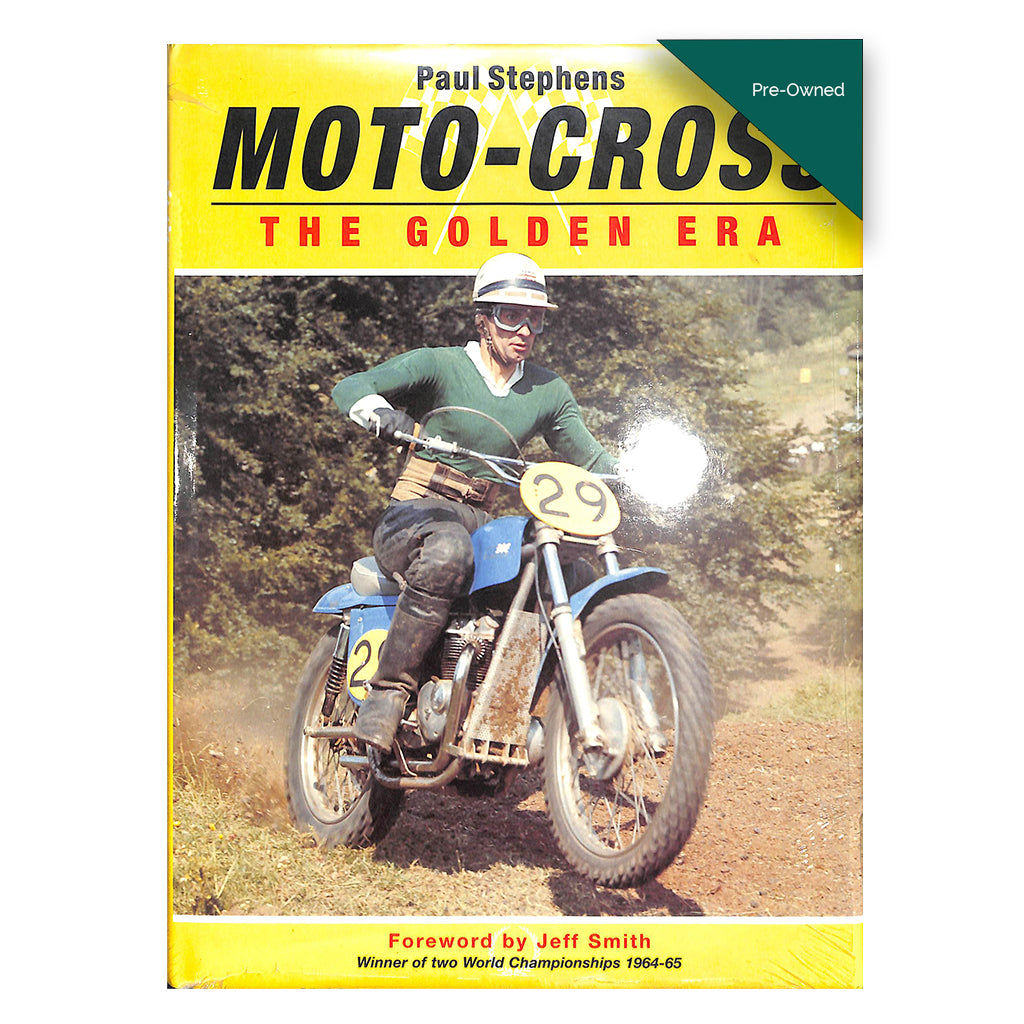 Book cover of 'Moto-Cross: The Golden Era' featuring a rider on a motorcycle.