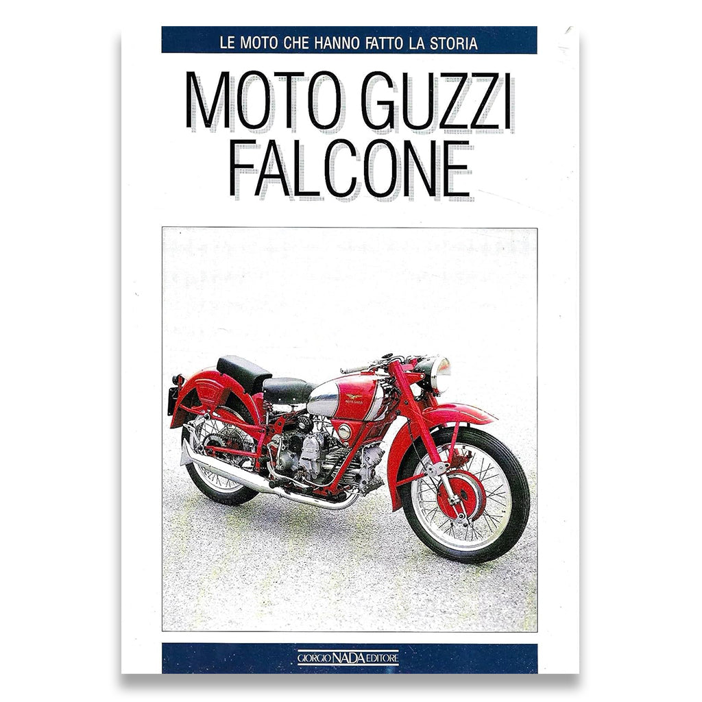 Book cover featuring a Moto Guzzi Falcone motorcycle on a white background