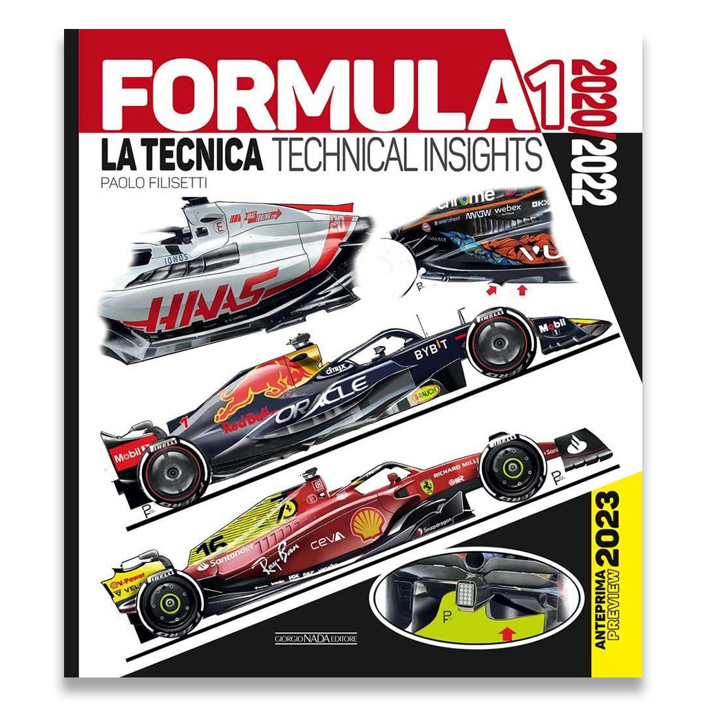 Book cover of 'Formula 1 La Tecnica Technical Insights' with Formula 1 cars on a white background