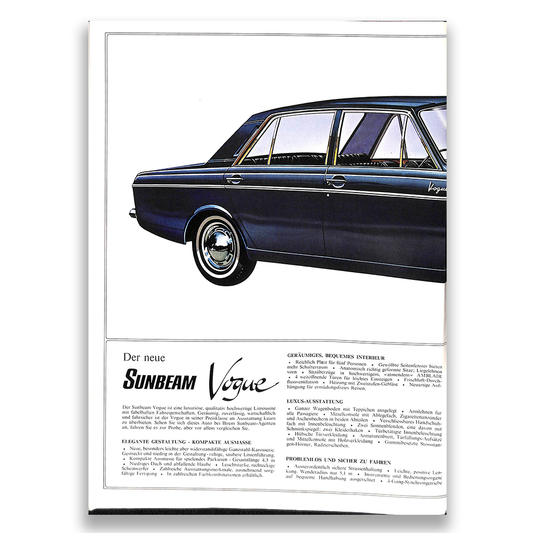 Sunbeam Vogue Car Sales Brochure 8036 EX GM H 1968
