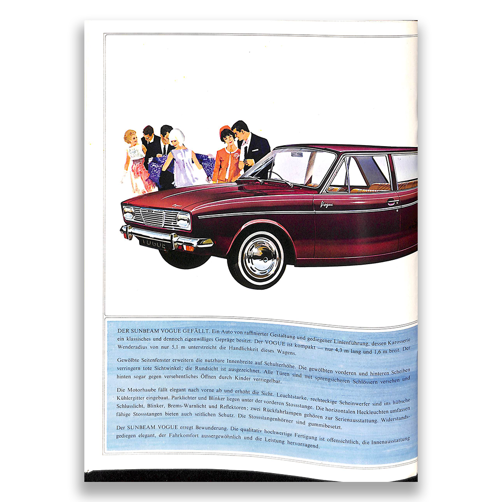 Sunbeam Vogue Car Sales Brochure 8036 EX GM H 1968