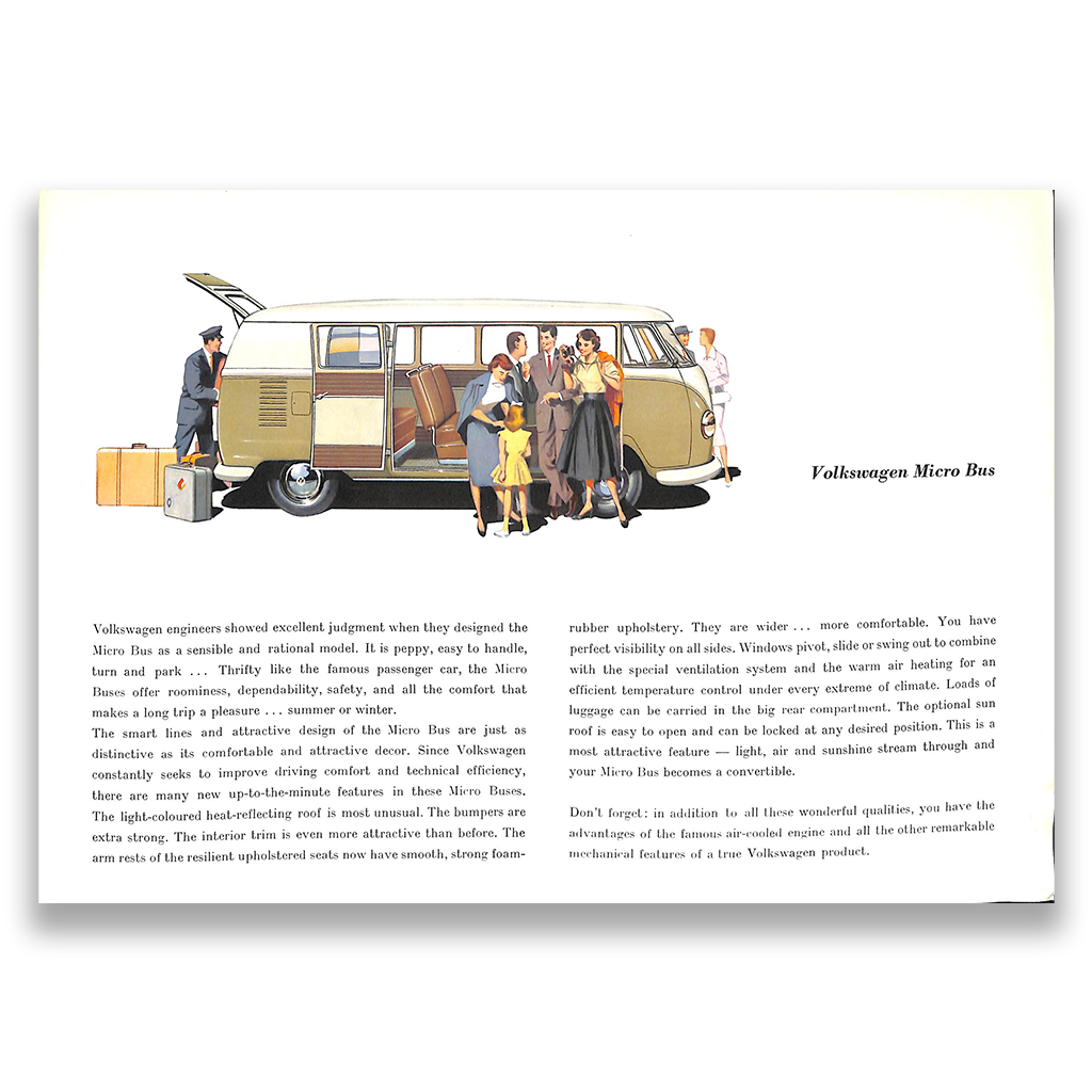 Volkswagen Microbus Car Sales Brochure 1958 #W 2/75/8.58E