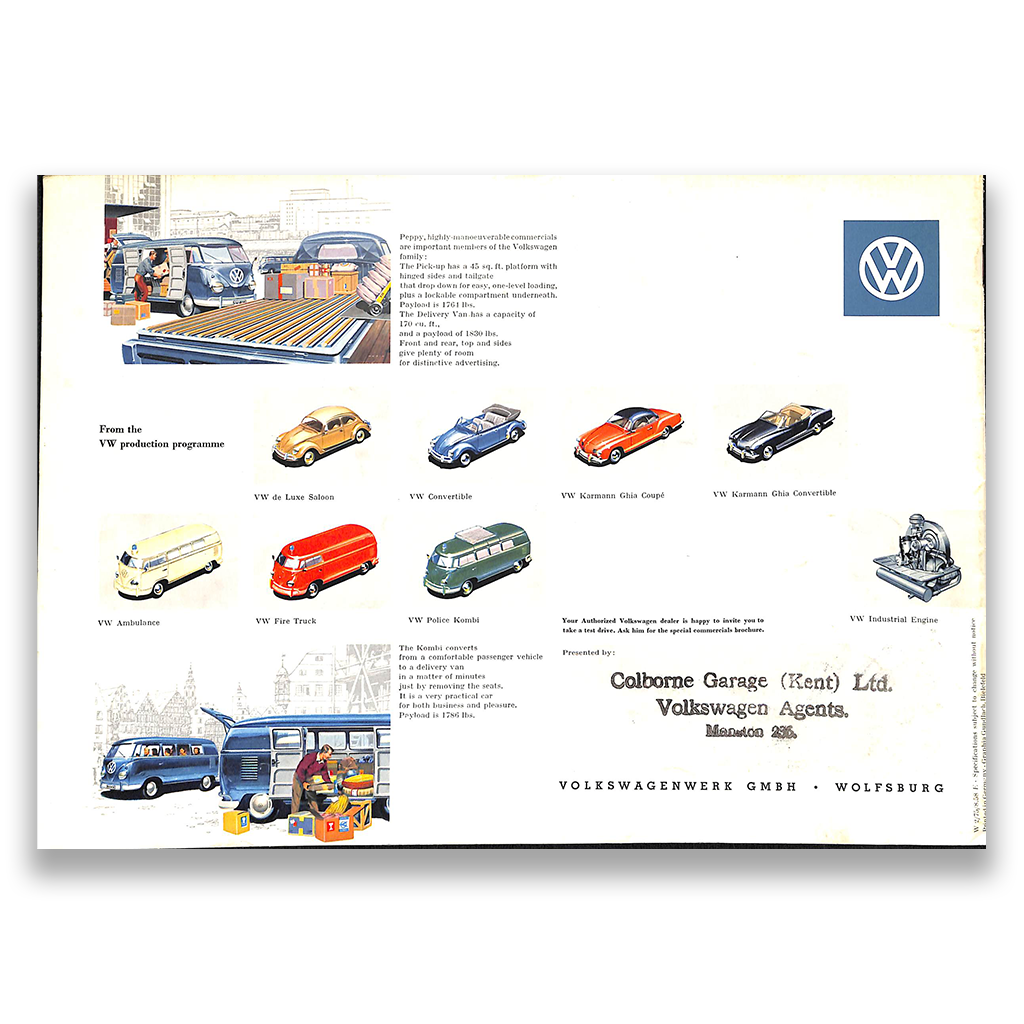 Volkswagen Microbus Car Sales Brochure 1958 #W 2/75/8.58E