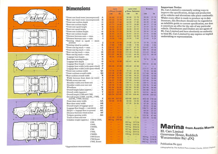 Morris Marina 3 Car Sales Brochure 3327 1978 image 17