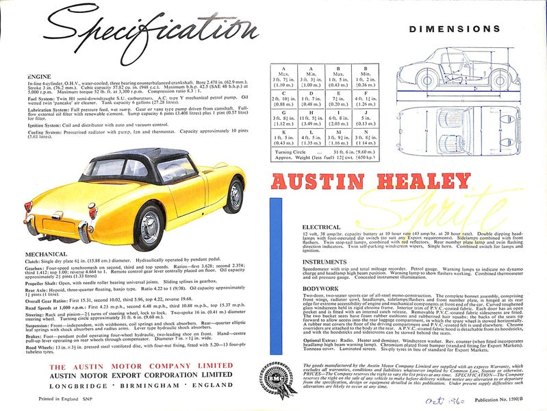 Austin Healey Sprite 'Frogeye' Car Sales Brochure 1960 #1590 image 7