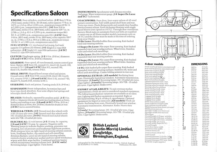 Morris Marina Car Sales Brochure 2824 1972 image 14