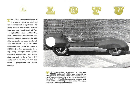 Lotus Fifteen Sales Brochure 1959 image 1