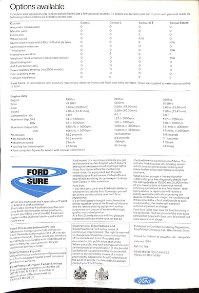 Ford Consul Car Sales Brochure FA704 1974 image 11