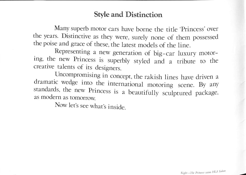 Princess Range Brochure, 1800, 1800HL, 2200HL & 2200HLS #3153/E 1977 image 1