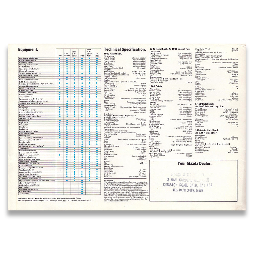 Mazda 1400 Estate Car Sales Brochure 1979