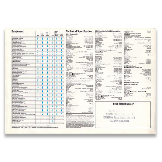 Mazda 1400 Estate Car Sales Brochure 1979