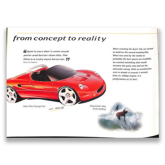 Lotus Elise S1 Sport 160 Car Sales Brochure #05009E 2000