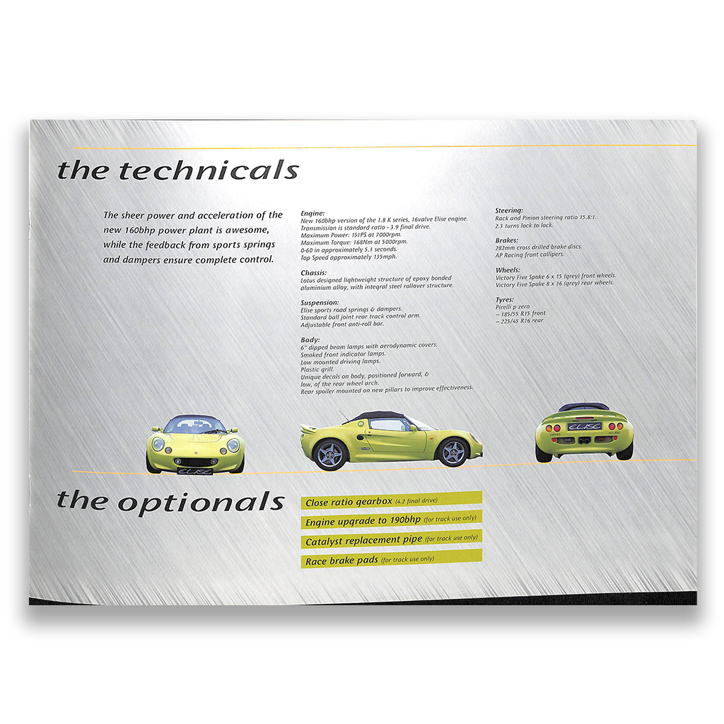Lotus Elise S1 Sport 160 Car Sales Brochure #05009E 2000