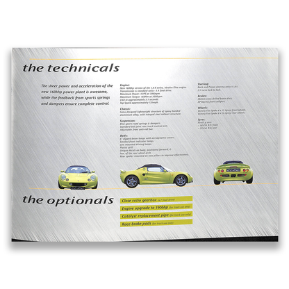 Lotus Elise S1 Sport 160 Car Sales Brochure #05009E 2000
