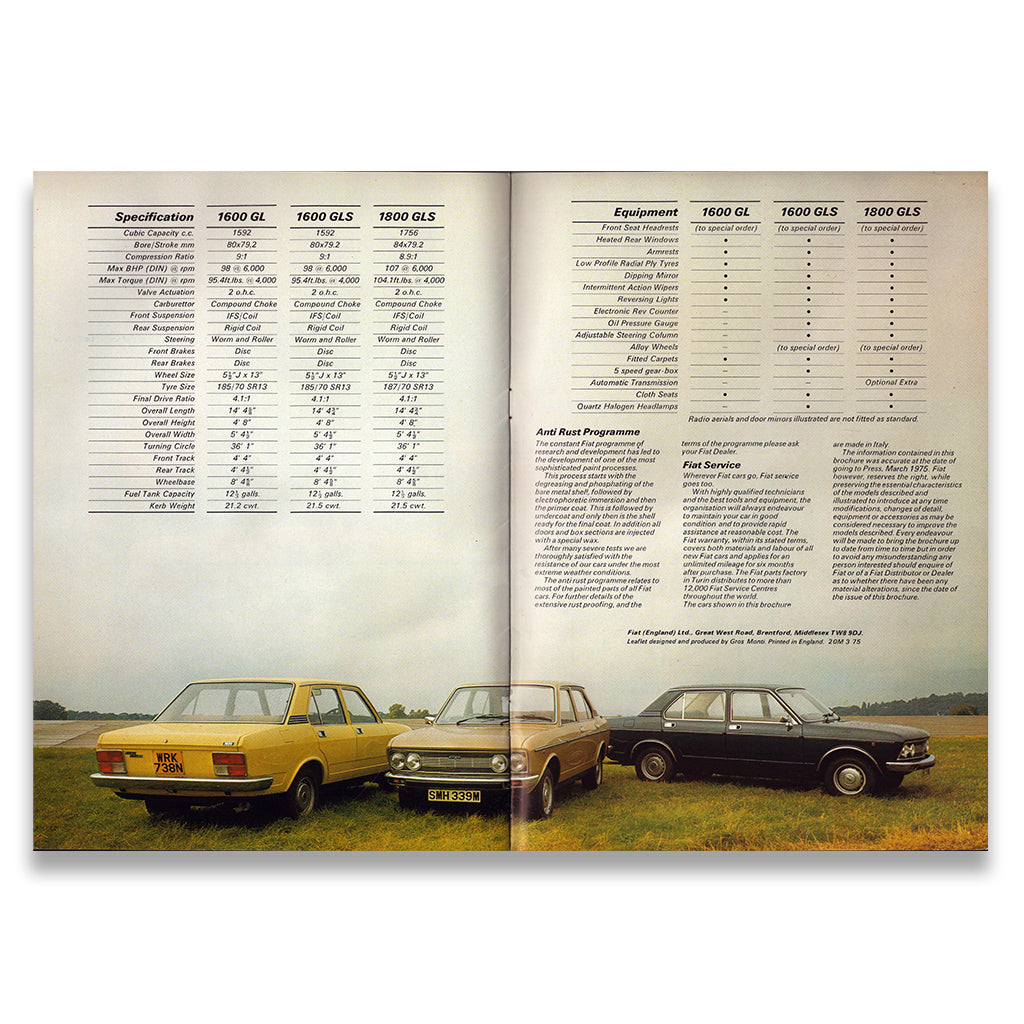 Fiat 132 Car Sales Brochure #20M-3-75 1975