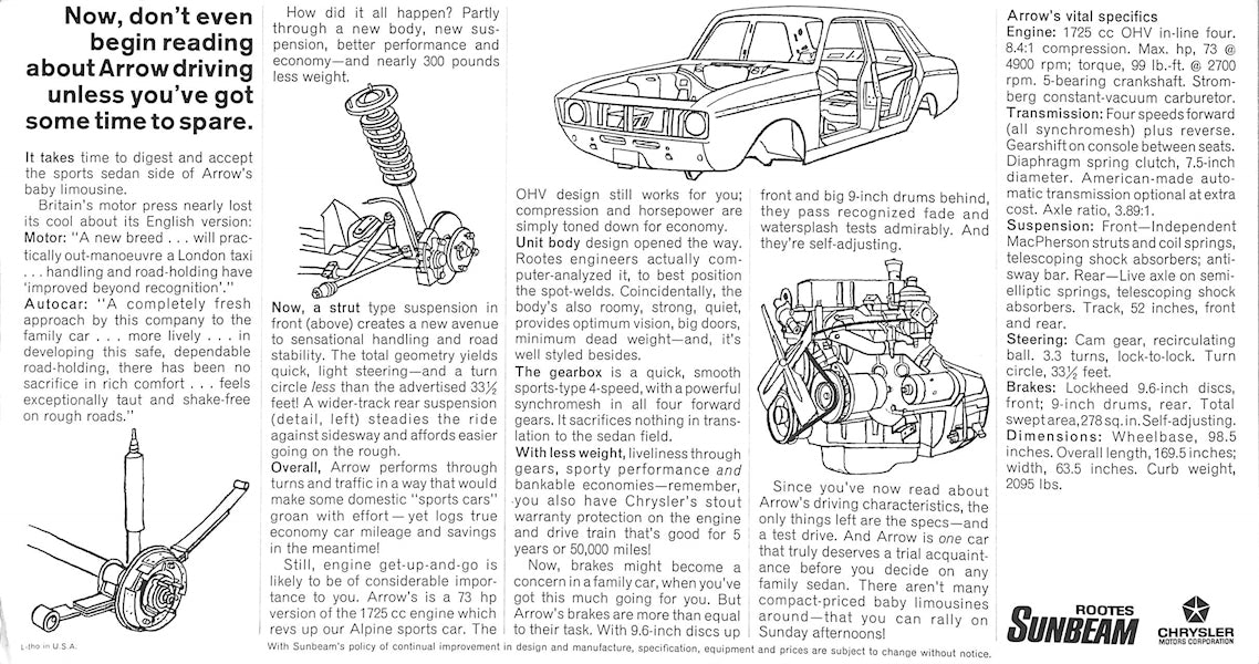 Sunbeam Arrow Car Sales Brochure USA Hunter 1967-8 image 3