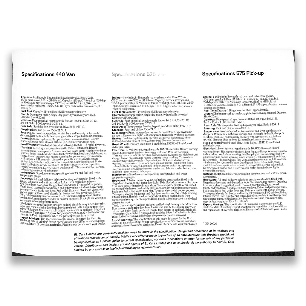 Morris Vans & Pickup Car Sales Brochure 1978 #3341E