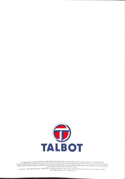 Talbot Solara Car Sales Brochure 1980 #C9596 image 15
