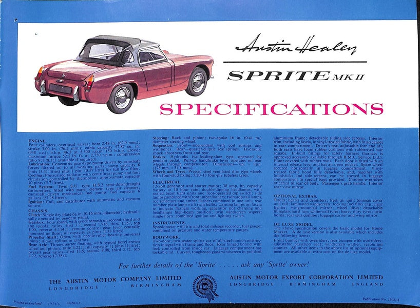 Austin Healey Sprite MkII Car Sales Brochure 1962 #1995 image 10