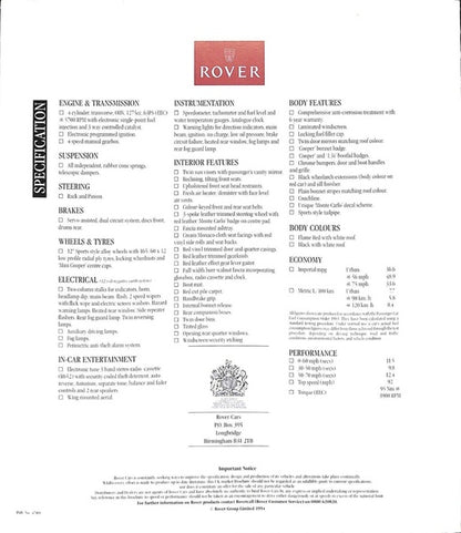 Rover Mini Monte Carlo Car Sales Brochure 1994 #4789 image 5