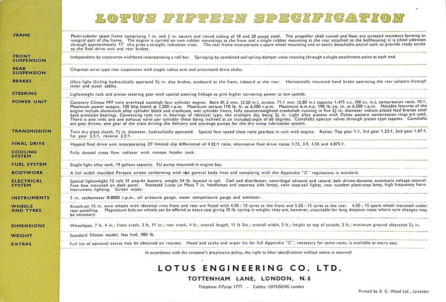 Lotus Fifteen Sales Brochure 1959 image 5