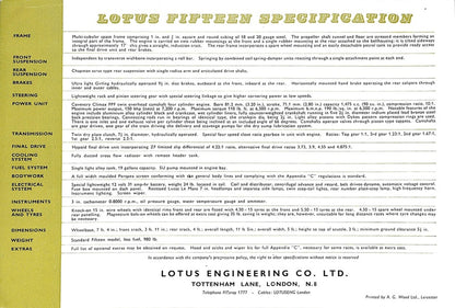 Lotus Fifteen Sales Brochure 1959 image 5