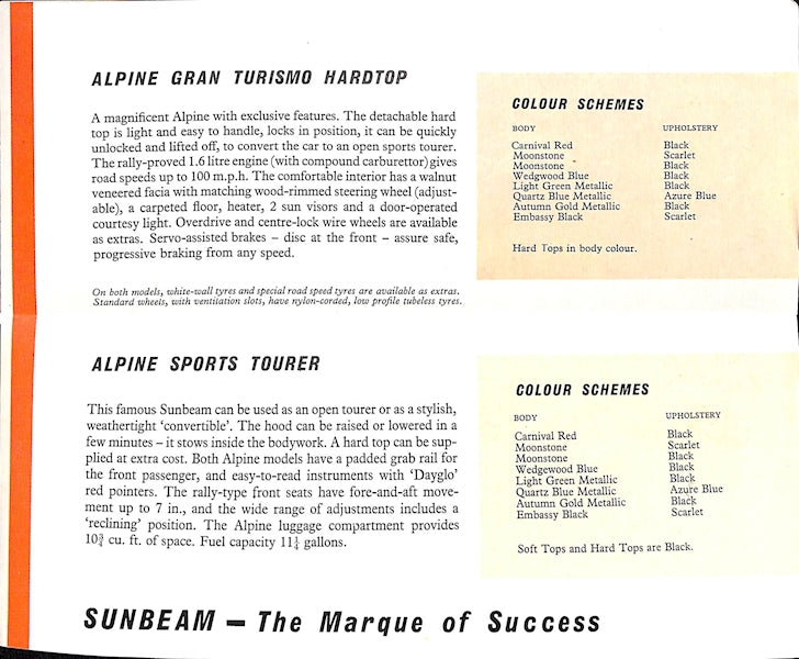 Sunbeam Car Sales Range Brochure 1010 H 1964 image 3