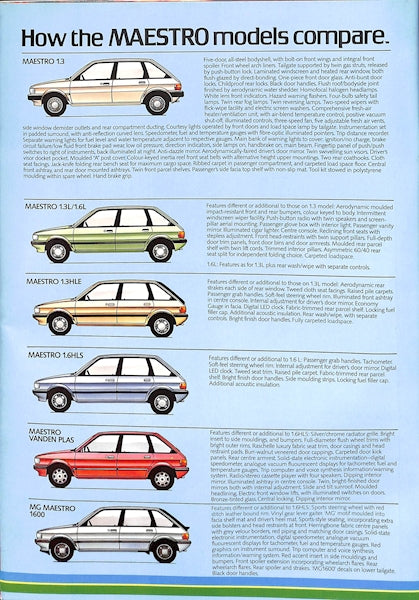 Austin Maestro Range Brochure, 1.3, 1.6, L, HLE, HLS, Vanden Plas &amp; MG #3598 1983 image 19