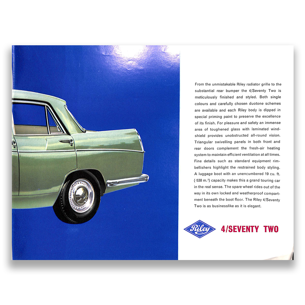 Riley 4/Seventy Two Car Sales Brochure #6321 1963
