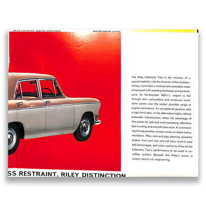 Riley 4/Seventy Two Car Sales Brochure #6321 1963