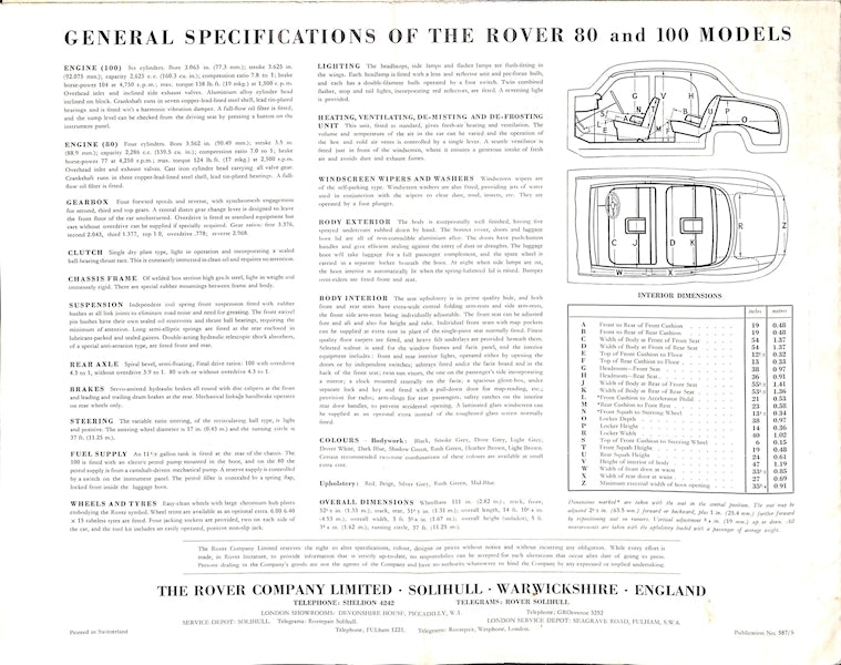 1960 Rover 80 &amp; 100 Brochure image 7