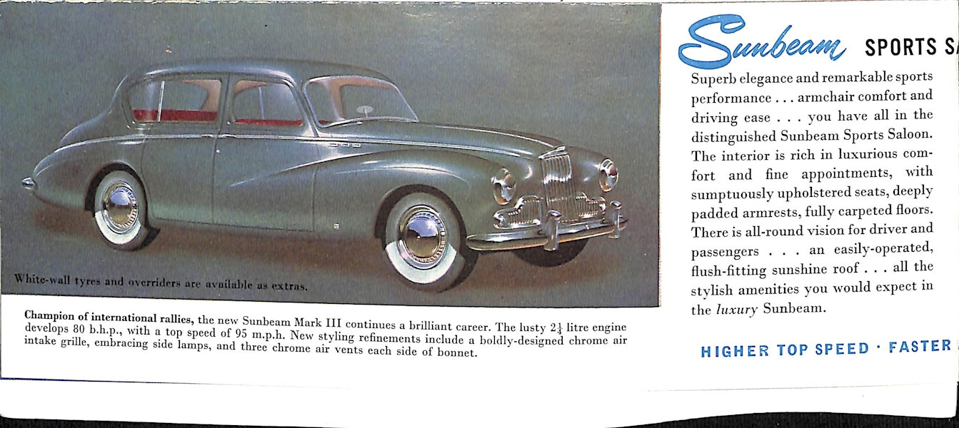 Sunbeam Sports Saloon &amp; Sports Convertible Car Sales Brochure 306/94/50/H 1954 image 1