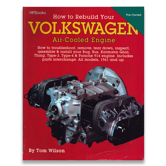 Book cover of 'How to Rebuild Your Volkswagen Air-Cooled Engine' by Tom Wilson on a red background
